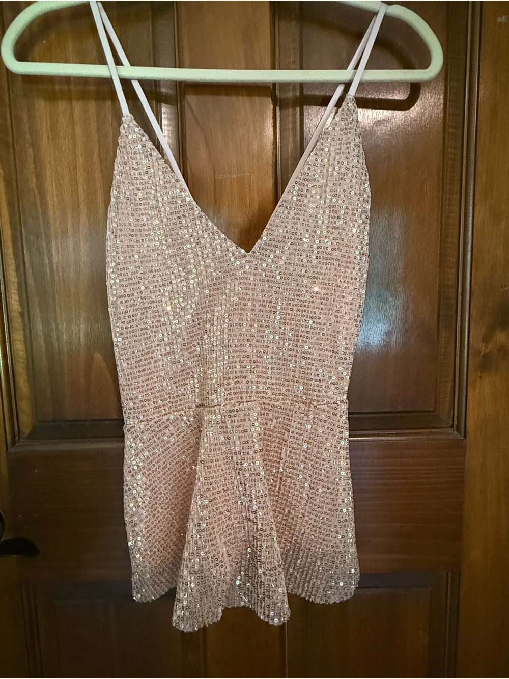 Express Blush Sequin Spaghetti Strap Mini Dress
